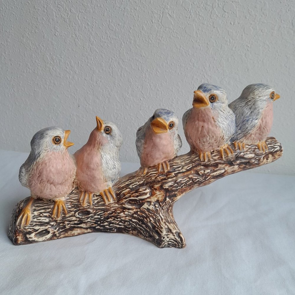 Signed Ceramic Birds on Branch Piece Hand made Art Handmade Sculpture